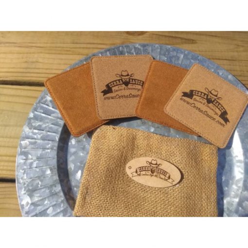 4 pack coaster set with a burlap sack